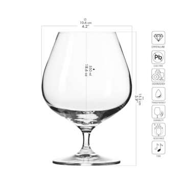 Krosno Brandy Cognac Snifter Glasses, Set of 6, 18.6 oz, Harmony Collection, Ideal for Spirit Sipping, Lead-Free Glass, Dishwasher Safe, Made in Europe