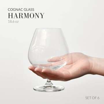 Krosno Brandy Cognac Snifter Glasses, Set of 6, 18.6 oz, Harmony Collection, Ideal for Spirit Sipping, Lead-Free Glass, Dishwasher Safe, Made in Europe