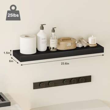 Fixwal Floating Shelves for Wall, 24in Black Shelves Wall Mounted Shelves for Bathroom, Bedroom, Living Room, Kitchen Decor(Set of 2)