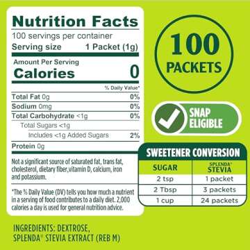 SPLENDA Stevia Zero Calorie Sweetener - Delicious and Healthy! 100 Count