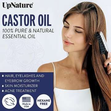 UpNature Castor Oil 4oz- 100% Pure for Hair, Eyelashes & Eyebrows- Cold Pressed, Hexane Free, Made in USA- Stimulate Hair Growth Moisturize Skin/ Scalp-12pc Treatment Kit w Spoolies Dropper