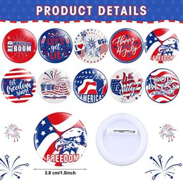 60 Pieces 4th/Fourth of July Party Favors Included 30 Red White Blue Silicone Bracelet USA Flag Rubb...