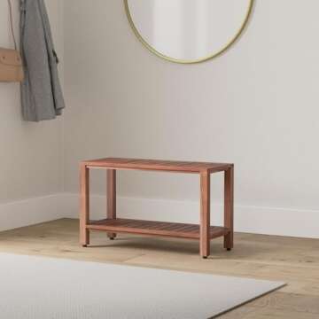 TeakCraft Teak Shower Bench with Shelf 30 Inch for Bathroom, Spa - Fully Assembled, Shower Stool, Th...