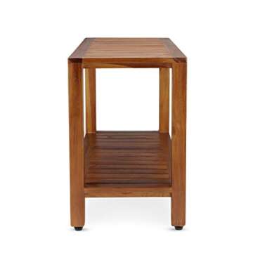 TeakCraft Teak Shower Bench with Shelf 30 Inch for Bathroom, Spa - Fully Assembled, Shower Stool, The Freya