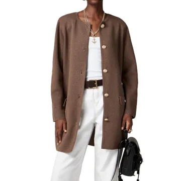 Women's Cardigan Mini Dress Long Sleeve Button Down Elegant Short Dress Relaxed Fit Knit Sweaters Dresses Coffee