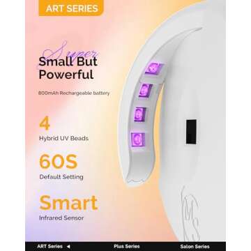 MelodySusie Mini UV Light for Gel Nails Flash Curing Cordless UV Nail Light Smart Sensor for Fast Nail Extension, Portable Art04M Rechargable UV LED Nail Lamp for Manicure Gel Nail Polish DIY Nail Art