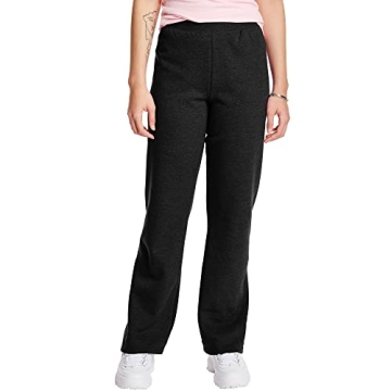 Hanes Women's EcoSmart Open Bottom Leg Sweatpants in Ebony - Medium Size