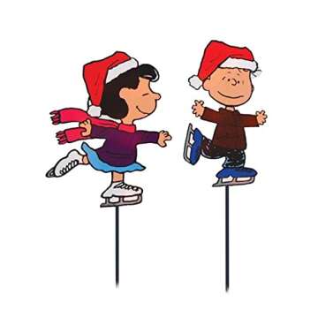 PRODUCTWORKS 8-Inch Pre-Lit Peanuts Skating Christmas Pathway Markers (Set of 4)