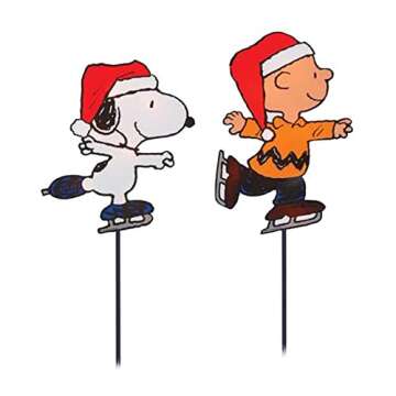 PRODUCTWORKS 8-Inch Pre-Lit Peanuts Skating Christmas Pathway Markers (Set of 4)