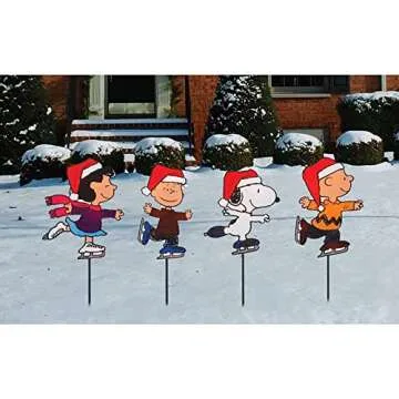 PRODUCTWORKS 8-Inch Pre-Lit Peanuts Skating Christmas Pathway Markers (Set of 4)