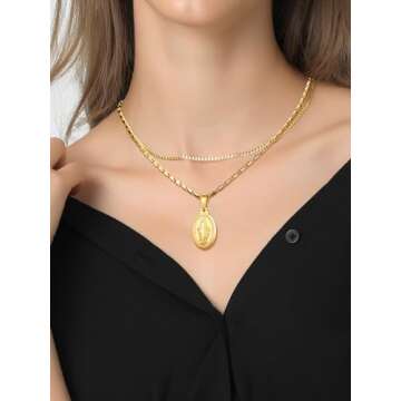 U7 Virgin Mary Necklace 18K Gold Plated Women/Men Christian Jewelry Cross St Benedict Miraculous Med...