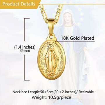 U7 Virgin Mary Necklace 18K Gold Plated Women/Men Christian Jewelry Cross St Benedict Miraculous Medal Pendant Necklace