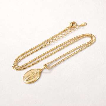 U7 Virgin Mary Necklace 18K Gold Plated Women/Men Christian Jewelry Cross St Benedict Miraculous Medal Pendant Necklace