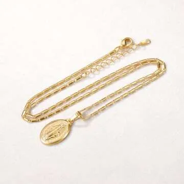 U7 Virgin Mary Necklace 18K Gold Plated Women/Men Christian Jewelry Cross St Benedict Miraculous Medal Pendant Necklace