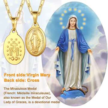 U7 Virgin Mary Necklace 18K Gold Plated Women/Men Christian Jewelry Cross St Benedict Miraculous Medal Pendant Necklace