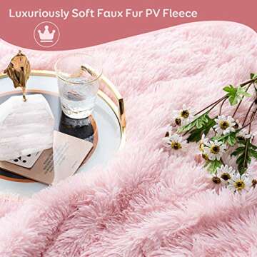 Uttermara Faux Fur Weighted Blanket 20lbs, Super Soft Plush Fleece and Cozy Sherpa Reverse, Decorative Long Fur Throw Blankets 60"x80" Baby Pink