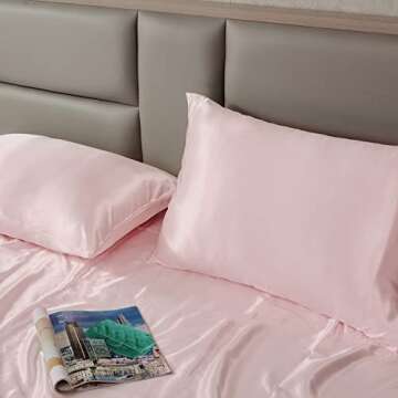 HommxJF Blush Pink Satin Pillowcase Set for Hair and Skin