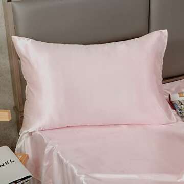 HommxJF Blush Pink Satin Pillowcase Set for Hair and Skin