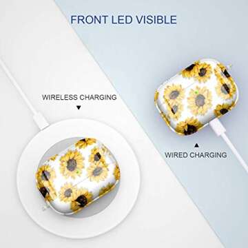 Maxjoy for AirPods Pro Case, Clear AirPod Pro Case for Women Girls Protective Soft Transparent AirPod Pro Cover with Keychain Clip for AirPods Pro Charging Cover 2019, Sunflower
