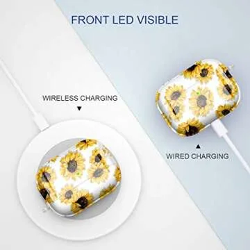 Maxjoy for AirPods Pro Case, Clear AirPod Pro Case for Women Girls Protective Soft Transparent AirPod Pro Cover with Keychain Clip for AirPods Pro Charging Cover 2019, Sunflower