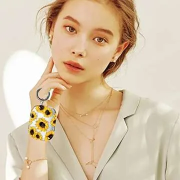 Maxjoy for AirPods Pro Case, Clear AirPod Pro Case for Women Girls Protective Soft Transparent AirPod Pro Cover with Keychain Clip for AirPods Pro Charging Cover 2019, Sunflower