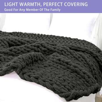 Bigacogo Chunky Knit Throw Blanket for Couch, 40x40 inches, 100% Hand Knitted with Thick Jumbo Cheni...