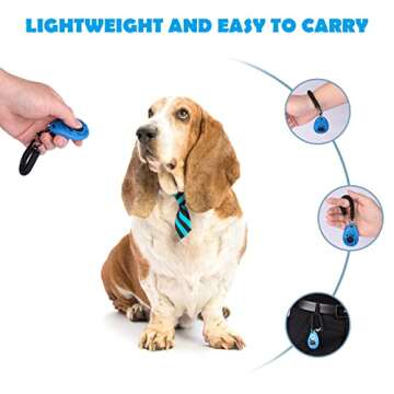 Dog Training Clicker with Wrist Strap - OYEFLY Durable Lightweight Easy to Use, Pet Training Clicker for Cats Puppy Birds Horses. Perfect for Behavioral Training 2-Pack (Blue and White)