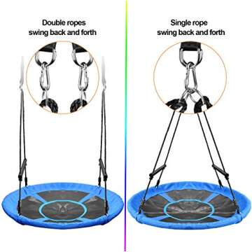 Treeswin Saucer Tree Swing 46 Inch, 800 lb Weight Capacity Outdoor Swing with Tree Strap, Textliene Fabric Waterproof Steel Frame and Carabiner for Playground and Backyard, New Year Day Gifts (Blue)