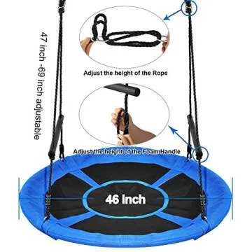 Treeswin Saucer Tree Swing 46 Inch, 800 lb Weight Capacity Outdoor Swing with Tree Strap, Textliene Fabric Waterproof Steel Frame and Carabiner for Playground and Backyard, New Year Day Gifts (Blue)