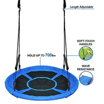 Treeswin Saucer Tree Swing 46 Inch, 800 lb Weight Capacity Outdoor Swing with Tree Strap, Textliene Fabric Waterproof Steel Frame and Carabiner for Playground and Backyard, New Year Day Gifts (Blue)
