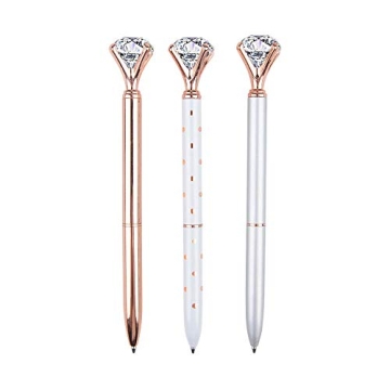 Elegant Rose Gold Pens with Big Diamonds - Set of 3
