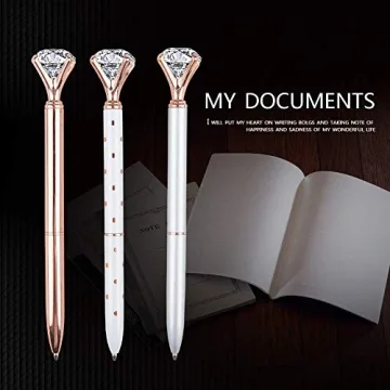 Elegant Rose Gold Pens with Big Diamonds - Set of 3