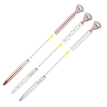 Elegant Rose Gold Pens with Big Diamonds - Set of 3