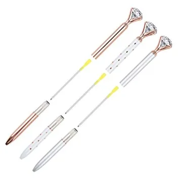 Elegant Rose Gold Pens with Big Diamonds - Set of 3