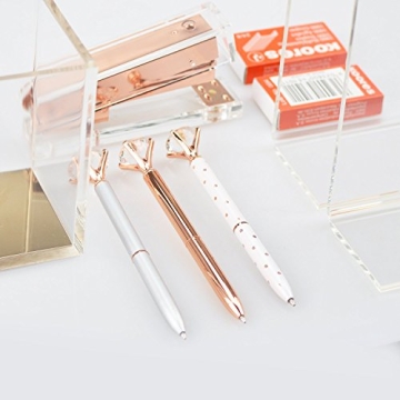 Elegant Rose Gold Pens with Big Diamonds - Set of 3