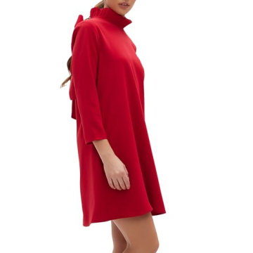 Kedera Women's Fall Bow Tie Dress Casual Mini Dress Ruffle Mock Neck Long Sleeve Dress Swing Elegant...