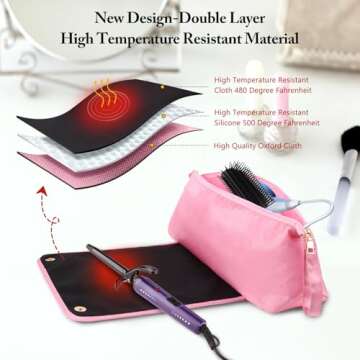 GERYUAEG Large Hair Tools Travel Bag with Heat Resistant Mat for Straighteners, Curling Iron, Hairca...