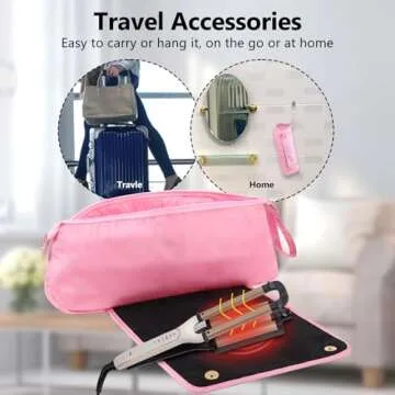 GERYUAEG Large Hair Tools Travel Bag with Heat Resistant Mat for Straighteners, Curling Iron, Haircare Accessories, Hair Styling Tools Bag with Silicone Mat (Pink)