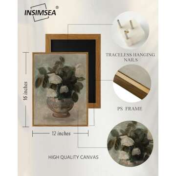 InSimSea Vintage Floral Canvas Wall Art Decor 12x16