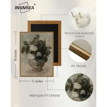 InSimSea Vintage Floral Canvas Wall Art Decor 12x16