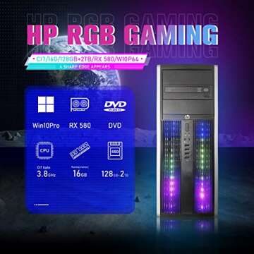 HP RGB Gaming PC Desktop Computer - Intel Quad I7 up to 3.8GHz, 16GB Memory, 128G SSD + 2TB, Radeon ...