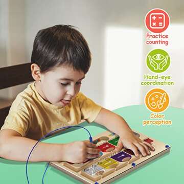 Magnetic Color and Number Maze,Wooden Magnet Maze for Kids Ages 3-5 Montessori Color Matching Learni...