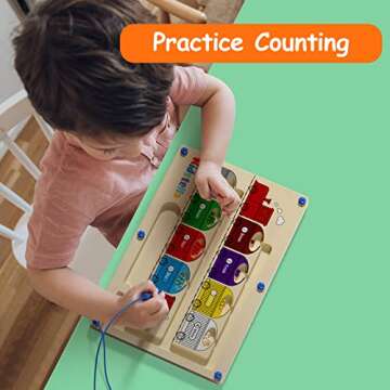 Magnetic Color and Number Maze,Wooden Magnet Maze for Kids Ages 3-5 Montessori Color Matching Learning Counting Puzzle Board Toddler Fine Motor Skills Toys for Boys and Girls Gift