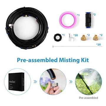 lifeegrn Misting Cooling System, Outdoor Misting System for Patio, 82 FT Misting Line+21 Mist Nozzles+3/4" Brass Adapter,Outdoor Mister System for Patio Garden Trampoline Greenhouse