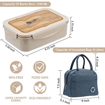 Bento Lunch Box for Adults Kids with Insulated Bag Utensils