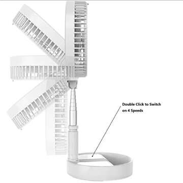 9H Battery Operated Fan Foldable Table Desk Floor Pedestal Fan Rechargeable 4 Speeds Portable 8-inch Fan