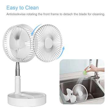 9H Battery Operated Fan Foldable Table Desk Floor Pedestal Fan Rechargeable 4 Speeds Portable 8-inch Fan