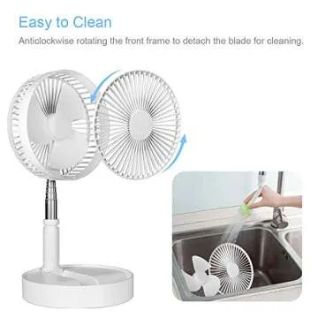 9H Battery Operated Fan Foldable Table Desk Floor Pedestal Fan Rechargeable 4 Speeds Portable 8-inch Fan