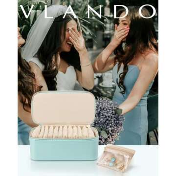 Vlando Travel Jewelry Case,Jewelry Travel Organizer for 12 Pcs Velvet Jewelry Pouches,Jewelry Box fo...