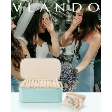 Vlando Travel Jewelry Case,Jewelry Travel Organizer for 12 Pcs Velvet Jewelry Pouches,Jewelry Box fo...